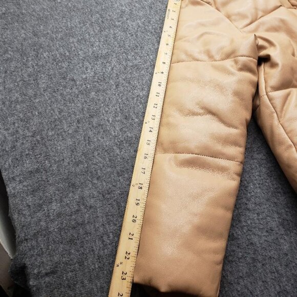 Abercrombie & Fitch Jacket Womens Sz Med Vegan Leather A&F Mini Puffer Coat Tan - Picture 2 of 8